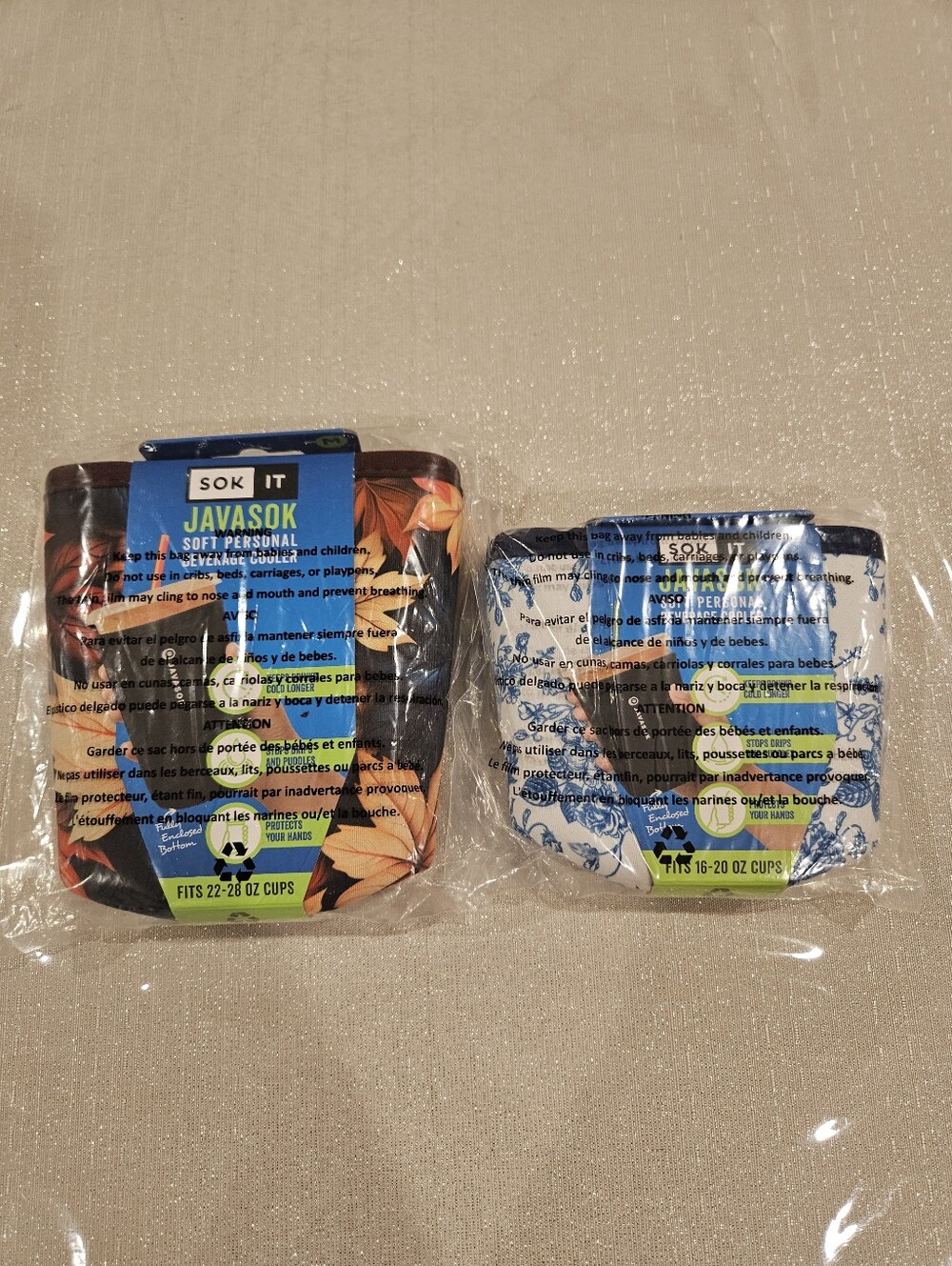 Javasok Personal Cup Covers - Fall Leaves & White Blue Floral